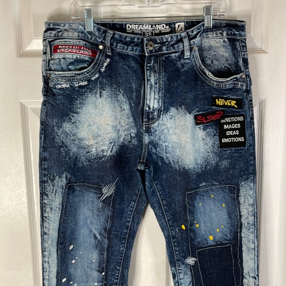 DREAMLAND JEANS DISTRESS BOTTOM SIZE 38 BIG & TALL AWESOME ARTWORK